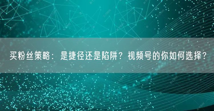 买粉丝策略：是捷径还是陷阱？视频号的你如何选择？