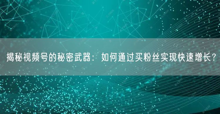 揭秘视频号的秘密武器：如何通过买粉丝实现快速增长？