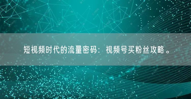 短视频时代的流量密码：视频号买粉丝攻略。