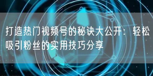 打造热门视频号的秘诀大公开：轻松吸引粉丝的实用技巧分享