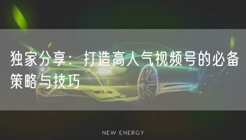 独家分享：打造高人气视频号的必备策略与技巧