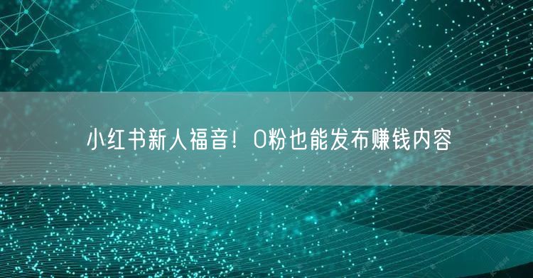 小红书新人福音！0粉也能发布赚钱内容
