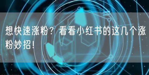 想快速涨粉？看看小红书的这几个涨粉妙招！
