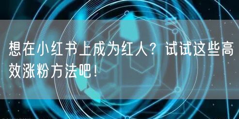 想在小红书上成为红人？试试这些高效涨粉方法吧！