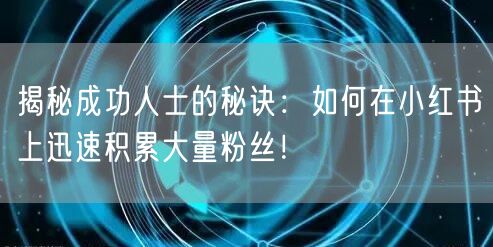揭秘成功人士的秘诀：如何在小红书上迅速积累大量粉丝！