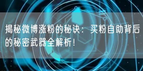 揭秘微博涨粉的秘诀：买粉自助背后的秘密武器全解析！
