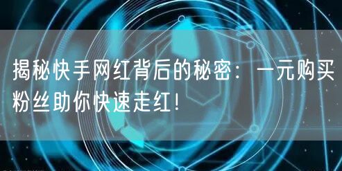 揭秘快手网红背后的秘密：一元购买粉丝助你快速走红！